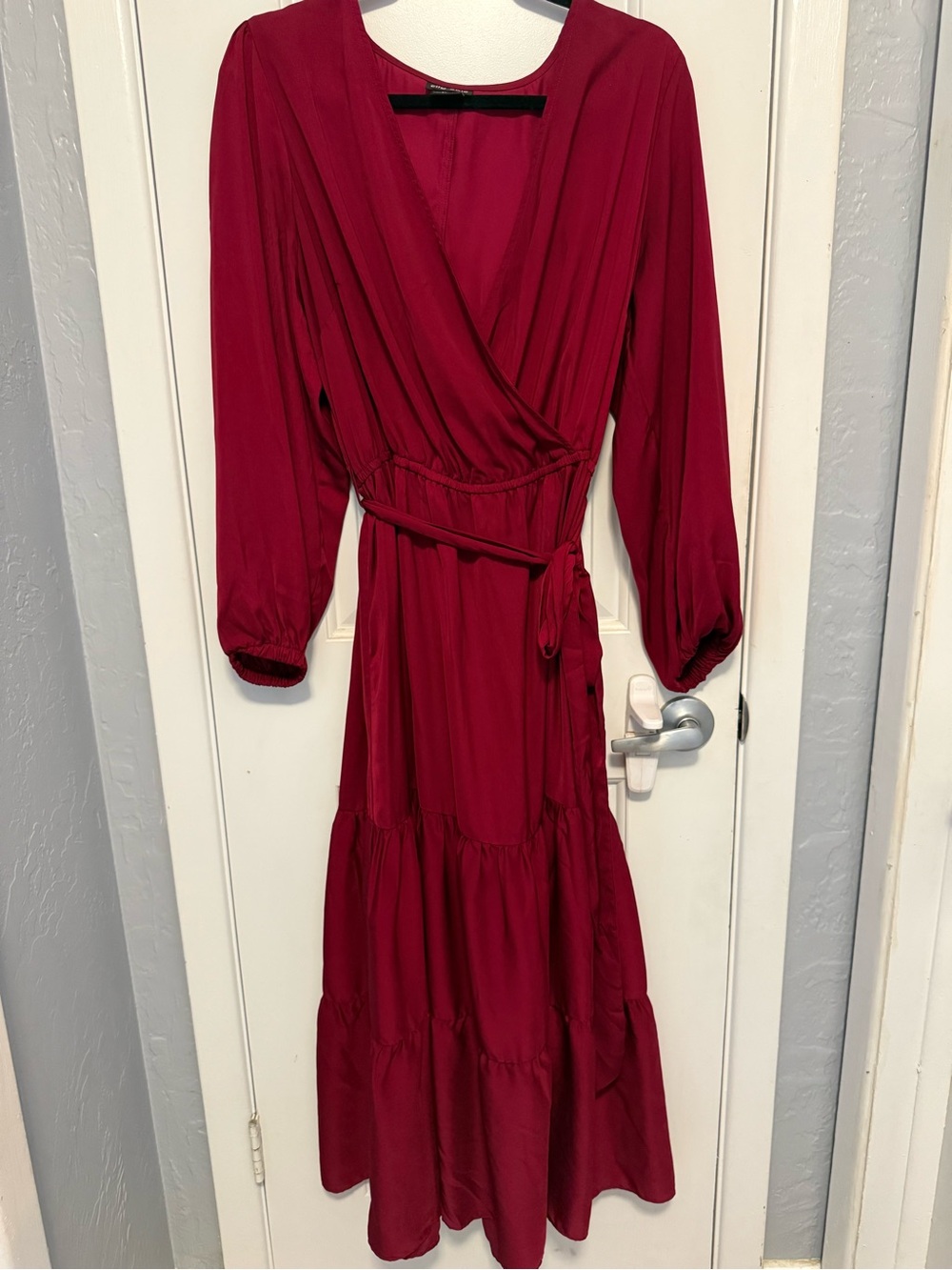 City Chic Deep Red Wrap Midi Dress with Tie Waist